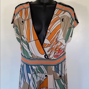 BCBGMaxAzria colorful deep V breezy midi dress